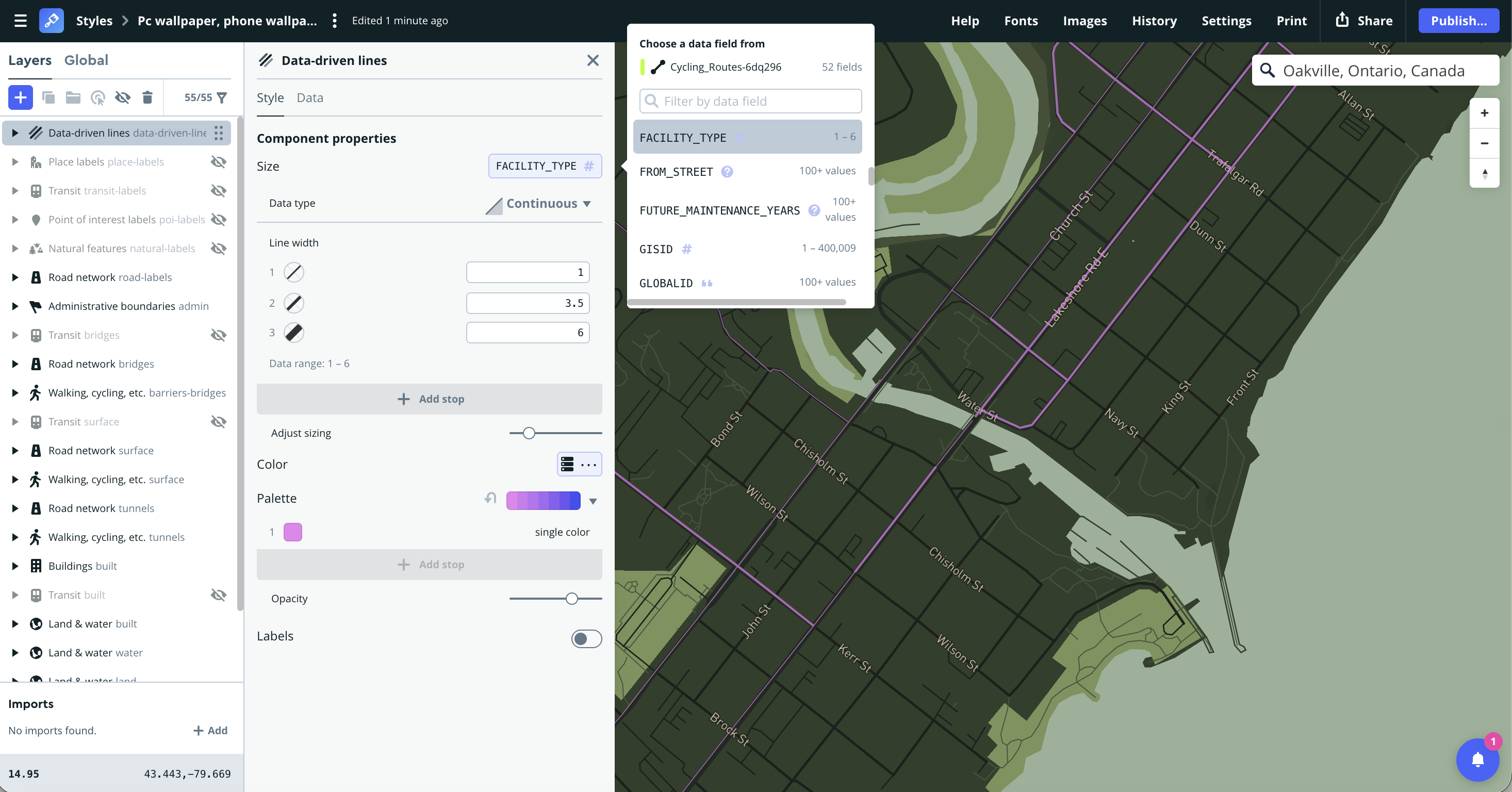Mapbox tutorial 1 - Cyclying roads.