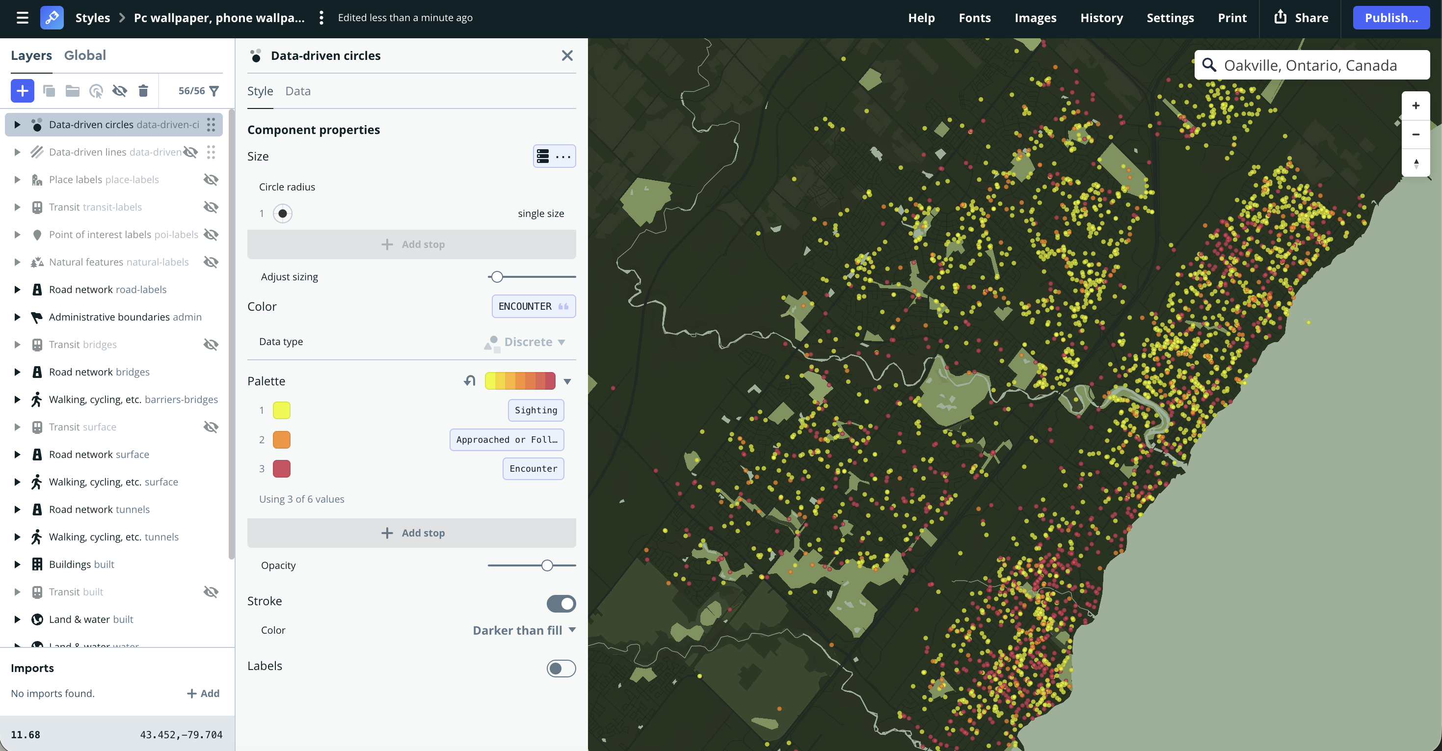Mapbox tutorial 1 - Coyote sightings zoomed out.